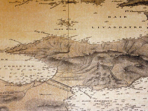 Mapa morska przedstawiająca Przesmyk Koryncki i jego otoczenie